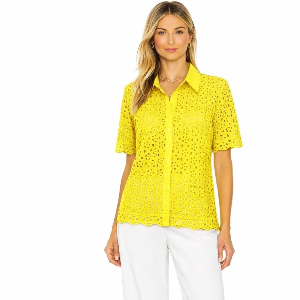 Catherine Malandrino Yellow Eyelet Button-Front Blouse Sz 4 excellent condition